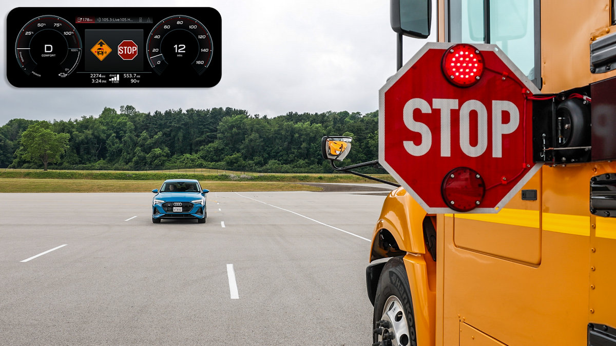 Audi y Navistar presentan una tecnología diseñada para hacer más segura la vuelta al cole en las paradas de autobús