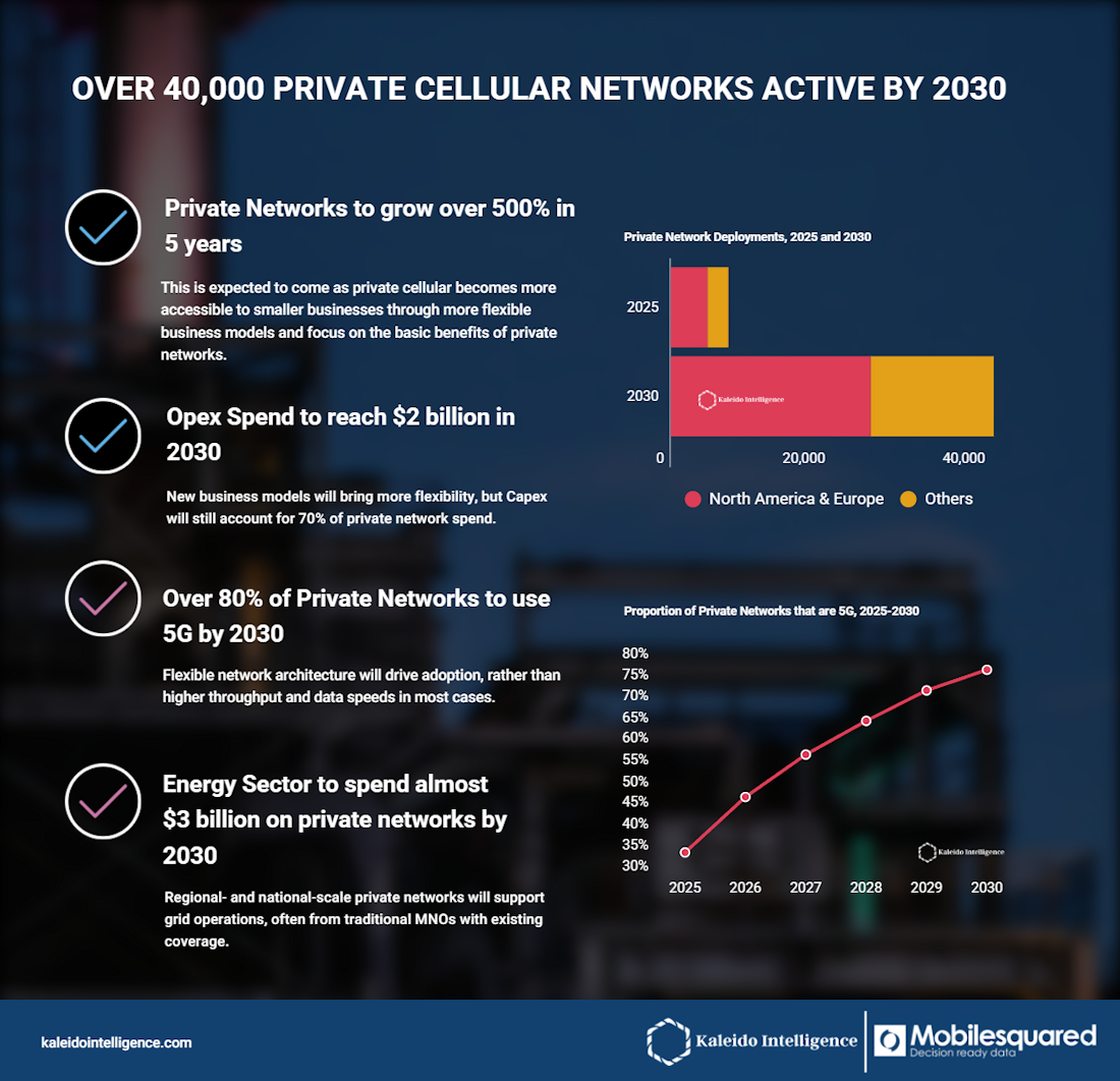 Más de 40.000 redes celulares privadas estarán activas en 2030, según Kaleido Intelligence