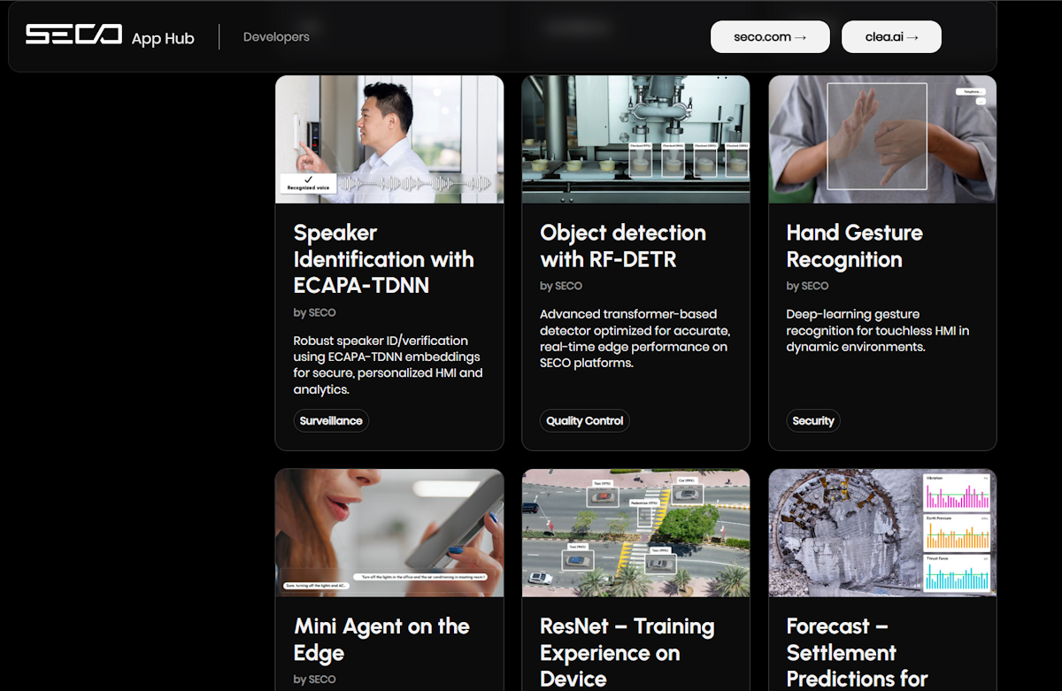 SECO amplía su Application Hub con nuevas aplicaciones de IA en el edge para entornos IoT