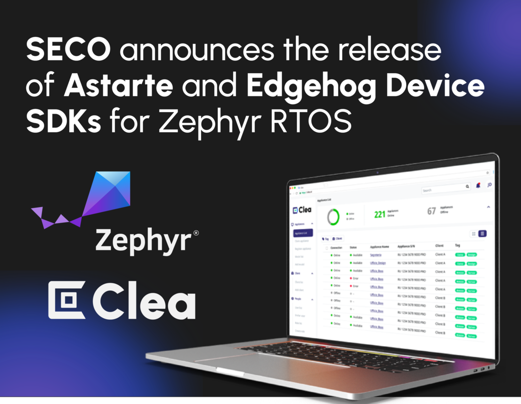 La nueva integración entre SECO Clea y Zephyr RTOS acelera el desarrollo de soluciones IoT avanzadas